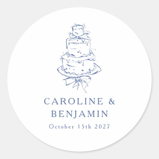 Custom French Blue Doodle Minimalistisch Hochzeits Runder Aufkleber (Vorderseite)
