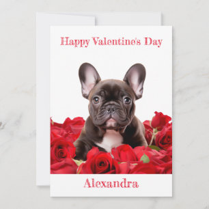 Custom French Bulldog auf Rote Rosen Valentine Feiertagskarte