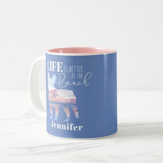 Custom French Bulldog Beach Scene Tasse (Vorderseite Links)