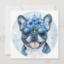 Custom French Bulldog Blue Floral Begrüßung