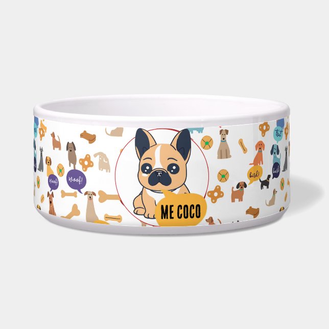 Custom French Bulldog Dog Bowl - Funny Woof Design Napf (Vorderseite)