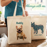 Custom French Bulldog Photo I Love My Frenchie Tragetasche<br><div class="desc">Carry your furry best friend everywhere you go with this charming custom French Bulldog photo design. The front features a beautiful teal Frenchie silhouette decorated with pastel pink typography, while the back displays your own dog's personalized picture and name. To achieve the clean look in our sample, simply click the...</div>