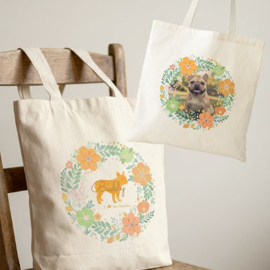 Custom French Bulldog Tote – Pastel Orange Floral  Tragetasche