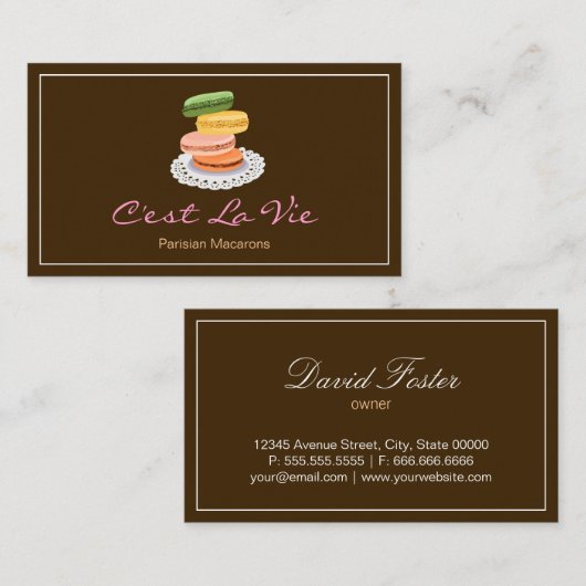 Custom French Parisian Macarons Dessert Store Visitenkarte (Vorne/Hinten)