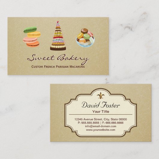 Custom French Parisian Macarons Dessert Store Visitenkarte (Vorne/Hinten)