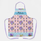 Custom French Pastel Pink Blue Pansy Womans Name Schürze (Vorderseite)