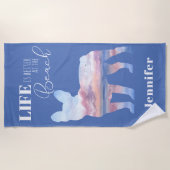 Custom Frenchie Beach Scene Silhouette Beach Handt Strandtuch (Vorderseite)