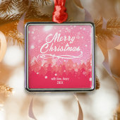Custom Friedlich Pink Snow Forest Frohe Weihnachte Ornament Aus Metall