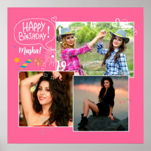 Custom Friend Happy Geburtstag Foto Collage Poster
