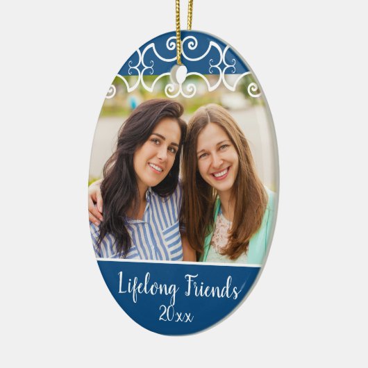 Custom Friends 2-seitige Foto Classic Blue Christm Keramik Ornament (Links)