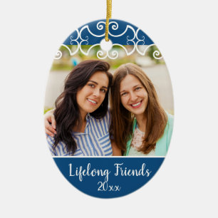 Custom Friends 2-seitiges Foto Classic Blue Weihna Keramik Ornament