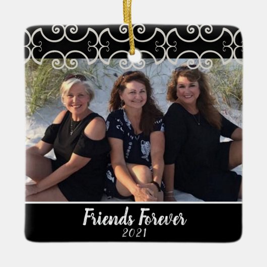 Custom Friends Forever 2-seitig Foto Weihnachten Keramikornament (Vorderseite)