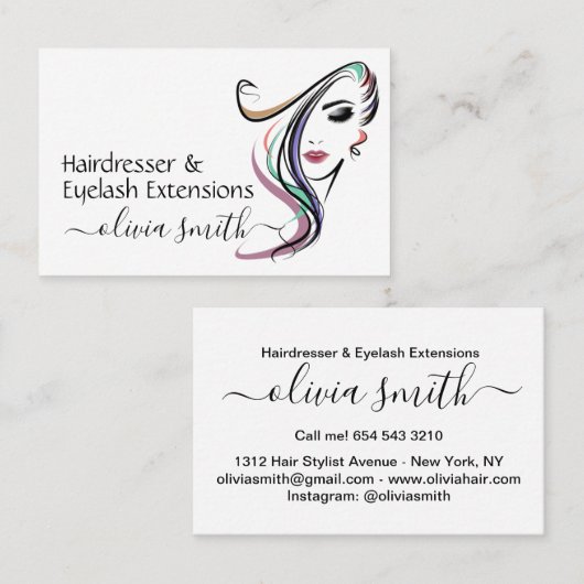Custom Friseur & Eyelash-Erweiterungen Visitenkarte (Vorne/Hinten)