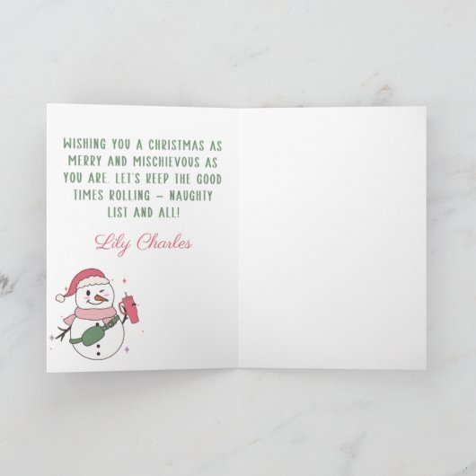 Custom Frohe Weihnachten Pink Schneemann für Freun (Innenseite)