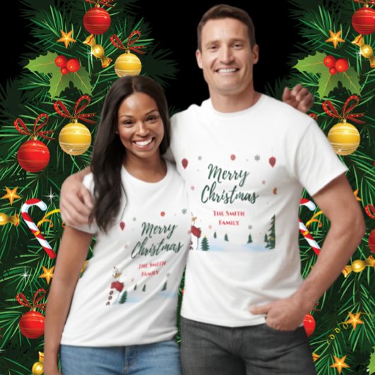 Custom Frohe Weihnachten Snowman Familienurlaub T-Shirt