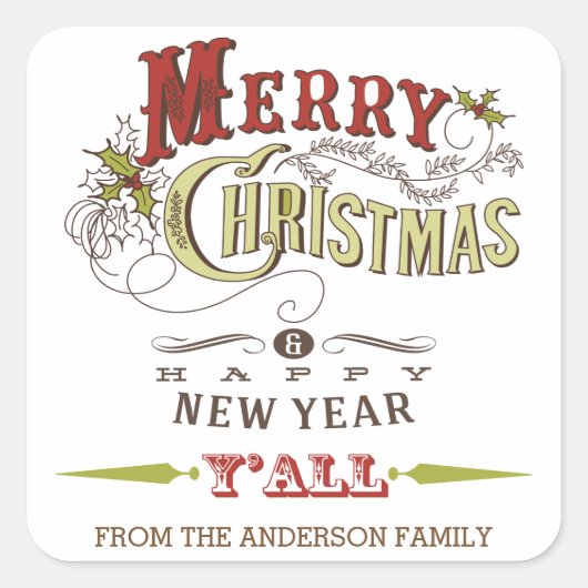 Custom Frohe Weihnachten Y'All Holiday Sticker (Vorderseite)