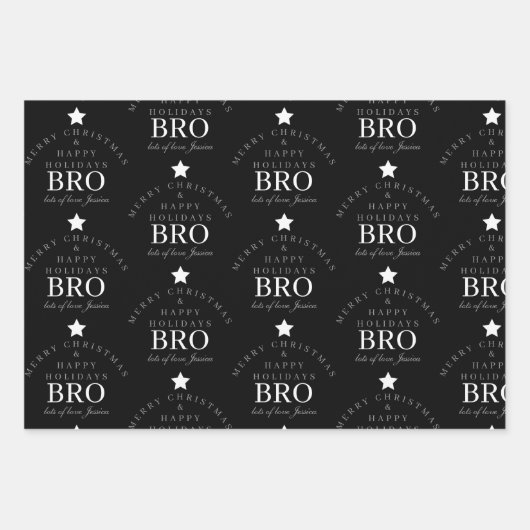 Custom Frohe Weihnachts Monogram Brother Black Geschenkpapier Set (Vorderseite)