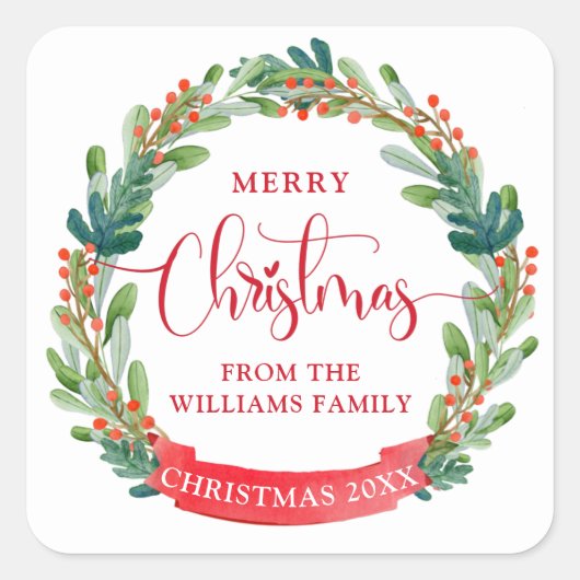 Custom, Frohe Weihnachtsfeier, Script, Festival Quadratischer Aufkleber (Vorderseite)