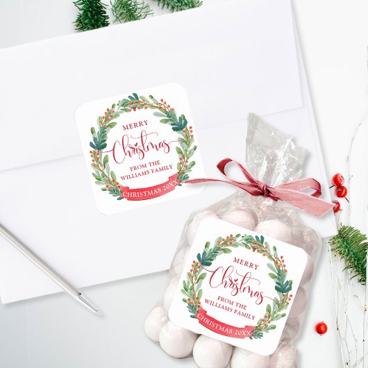 Custom, Frohe Weihnachtsfeier, Script, Festival Quadratischer Aufkleber