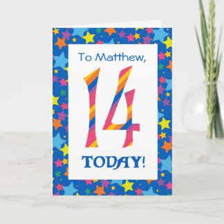 Custom Front 14. Geburtstag Bright Stripes, Stars Karte