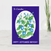 Custom Front Blue Morning Glorie September Geburts Karte (Vorderseite)