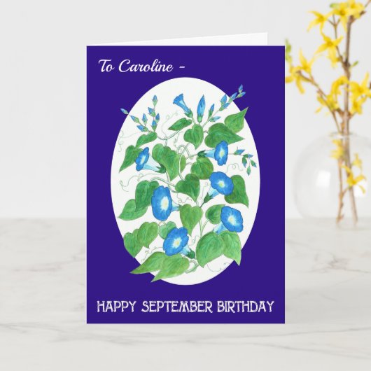 Custom Front Blue Morning Glorie September Geburts Karte (Gelbe Blume)