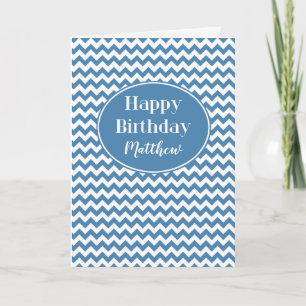 Custom Front Blue und White Chevrons Geburtstag Karte