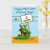 Custom Front, First Day of School, Fun Raupe Karte (Gelbe Blume)