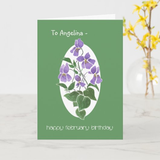 Custom Front Violets, February Birthday Card Karte (Gelbe Blume)