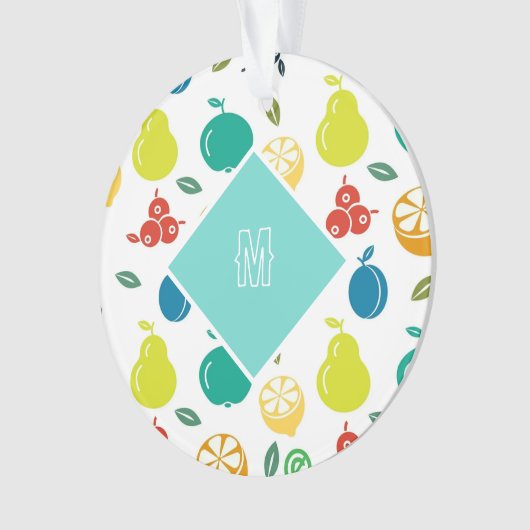 Custom Fruits Monogram White Ornament (Vorderseite)