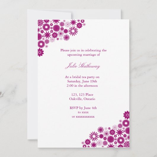 Custom Fuchsia Florals Bridal Dusche Einladung (Vorderseite)