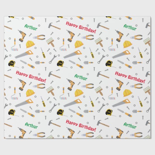 Custom Fun Cartoon DIY Tools Whitepaper Geschenkpapier (Flach)