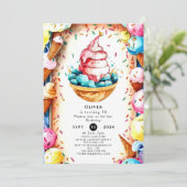 Custom Fun Creamy Ice Cream Geburtstag Einladung (Stehend Vorderseite)