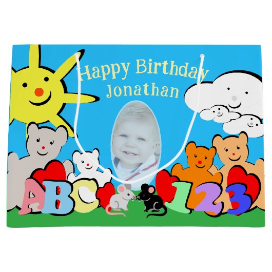 Custom Fun Cute Animals Birthday Große Geschenktüte (Vorderseite)