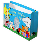 Custom Fun Cute Animals Birthday Große Geschenktüte (Vorderseite Schrägansicht)