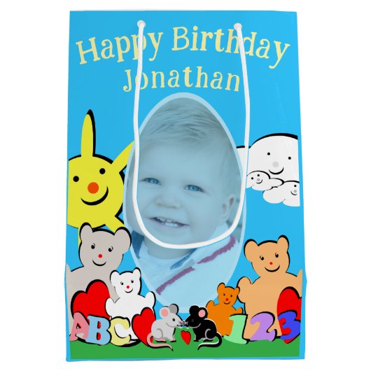 Custom Fun Cute Animals Birthday Mittlere Geschenktüte (Rückseite)