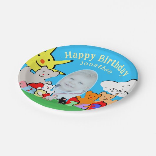 Custom Fun Cute Animals Birthday Party Pappteller (Schrägansicht)