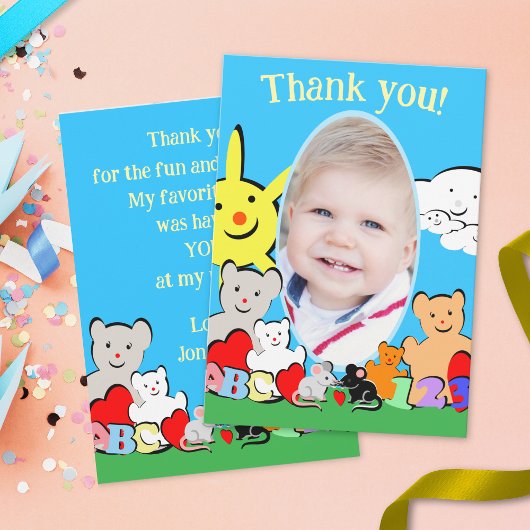 Custom Fun Cute Animals Birthday Thank You Card Einladung