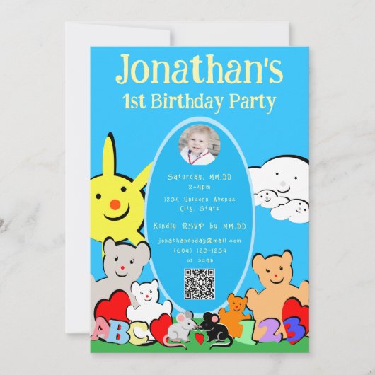 Custom Fun Cute Bears QR Code Birthday Invitation (Vorderseite)