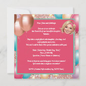 Custom Fun & Fabulous Sweet 16 Karikaturen Design Einladung (Rückseite)