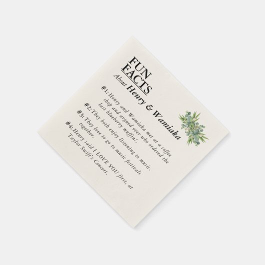 Custom FUN FACT of Groom & Bride Wedding Napkins Serviette (Ecke)