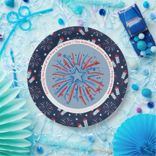 Custom Fun Fireworks 4. Juli Red White Blue Pappteller (Party)