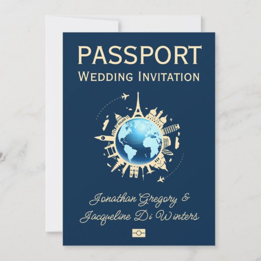 Custom Fun Globe Reisepass Hochzeit Einladung (Vorderseite)