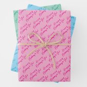 Custom Fun Happy Birthday Pattern Pink Blau Grün Geschenkpapier Set (Beispiel)