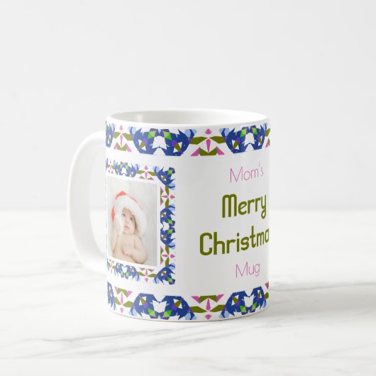 Custom Fun Jolly Blue Weihnachtsmuster Foto Tee Kaffeetasse (Vorderseite Links)