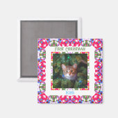 Custom Fun Jolly Red Festive Erstes Weihnachtsfest Magnet (Vorderseite/Rückseite)