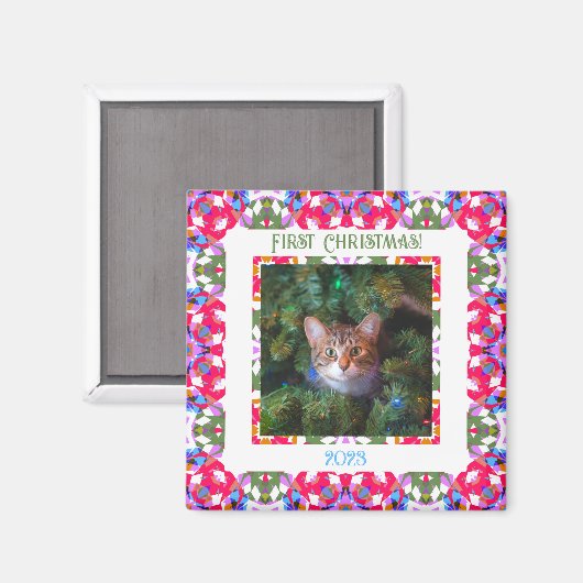 Custom Fun Jolly Red Festive Erstes Weihnachtsfest Magnet (Vorderseite/Rückseite)