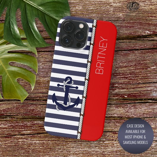 Custom Fun Navy Blue Streifen hell rot iPhone Hülle