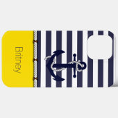 Custom Fun Navy Blue Strip Summer Yellow Case-Mate iPhone Hülle (Rückseite (Horizontal))
