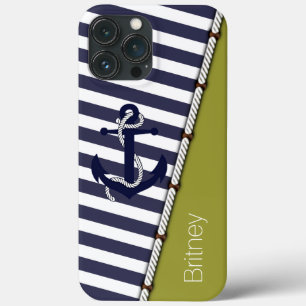 Custom Fun Navy Blue Stripe Dunkle Seite Grün iPhone 13 Pro Max Hülle